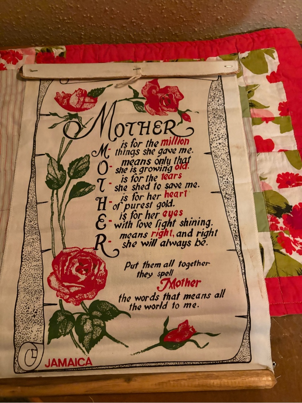 Mother Poem Wall Hanging with Red Roses